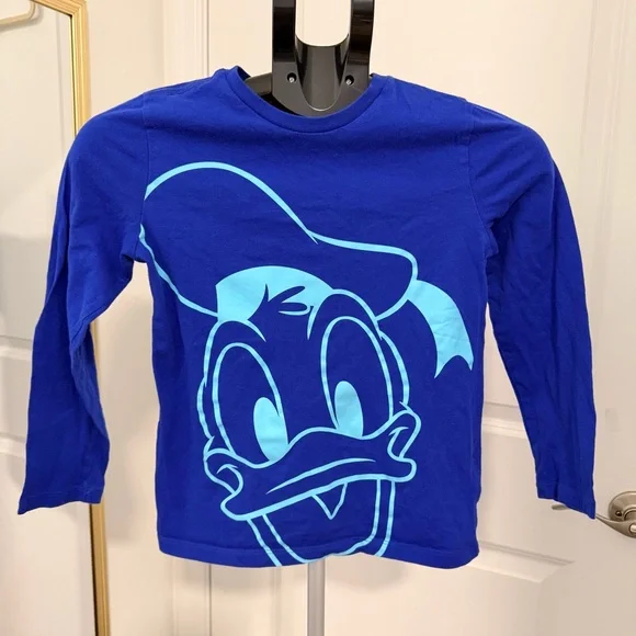 Disney Donald Duck Graphic Long Sleeve T-Shirt Blue Youth Kids Cartoon Tee - Picture 1 of 4
